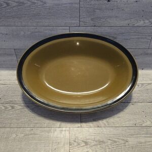 Vtg Designers Collection Oval Serving Bowl Mustard Yellow Black Rim Stoneware‎